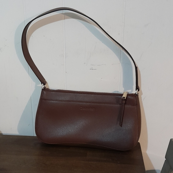 Calvin Klein Lock Leather Demi Shoulder Bag WalnutGold - Picture 3 of 6